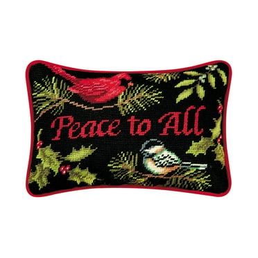 Sweet Little Chicadees & Joy on Red Needlepoint Christmas Pillow 12" x 16' Sweet Little Chicadees & Joy on Red Needlepoint Christmas Pillow 12" x 16'